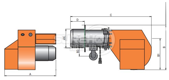 百得GI1000 LX  V變頻技術燃燒器外型尺寸圖